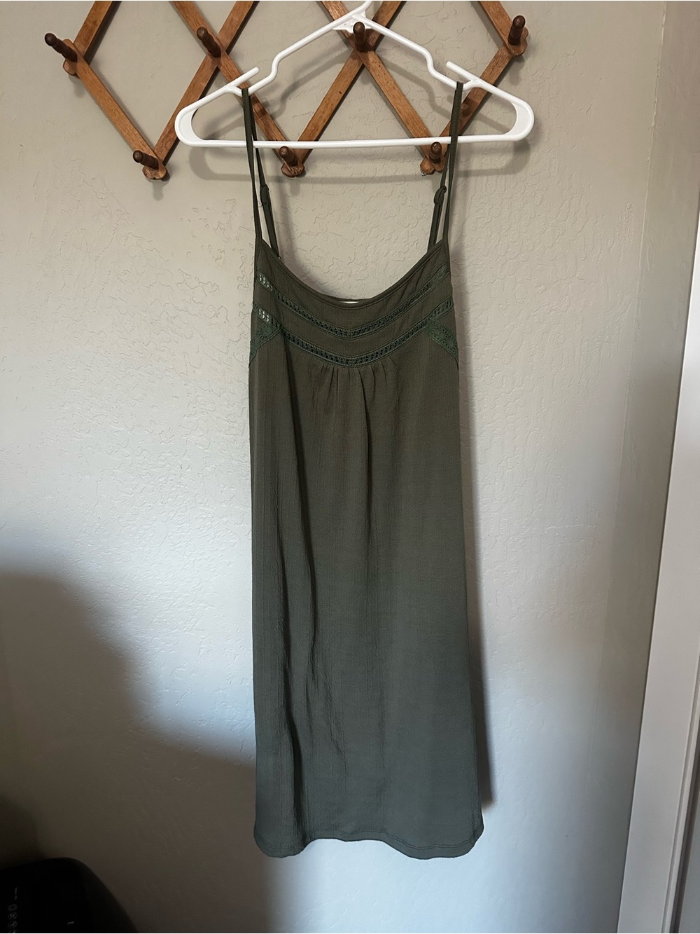 Hem & Thread Olive Green Dress with Spaghetti Straps